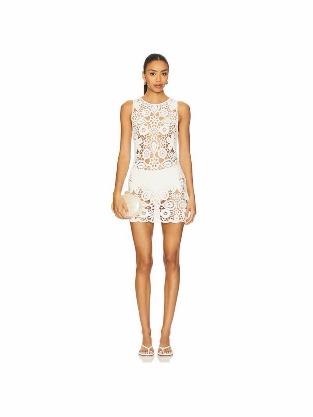 SNDYS White Crochet Mini Dress
